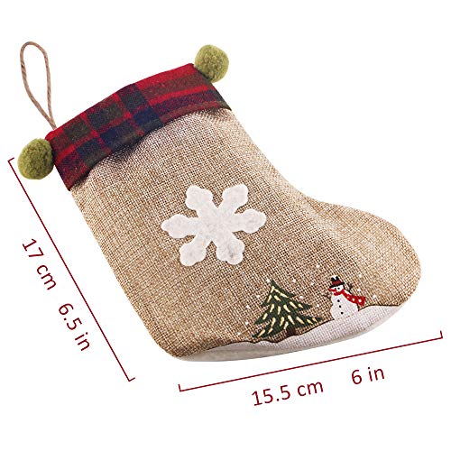 PartyBus 8 Inch Mini Christmas Stockings 12 Pack, Small Rustic Burlap Plaid Green Ears Xmas Tree Decorations, Gift Card Holders Cash Bags Holiday Treats for Family Coworkers Neighbors Kids Dogs Cats