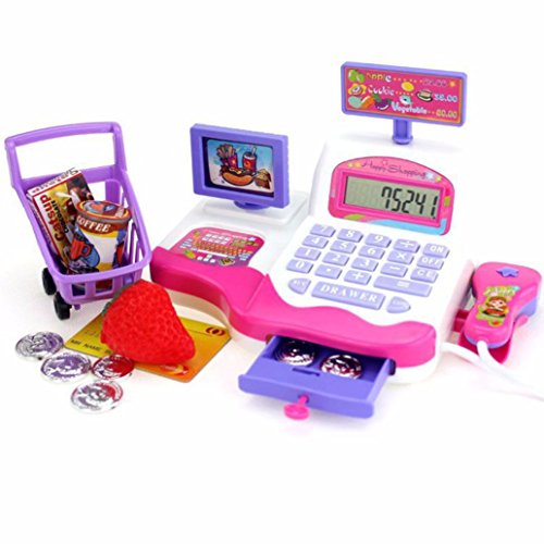 Kanzd Children Pretend Toy Shopping Electronic Cash Register Realistic Actions & Sound (Pink)