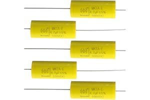 MEETOOT 5pcs Audio Frequency Divider Axial Capacitance MKTA-E 4.7J100V Polypropylene Film Capacitor for Audio Amplifier, Divider, Fan Lamp, Household Appliances, Car Speakers