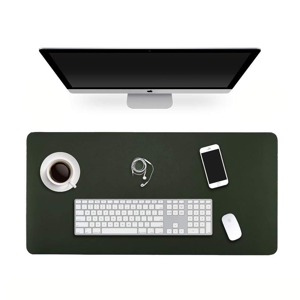 ele ELEOPTION PU Leather Extended Mouse Pad, Multifunctional Waterproof Office Desk Writing Mat, Double Side Ultra-Thin Large Pad for Office Home (DarkGreen/Gray, 120x60cm)