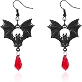 Gothic Vampire Bat Earrings for Women Red Crystal Earrings Black Bat Dangle Drop Earrings Punk Goth Halloween Cosplay Holiday Jewelry Accessories