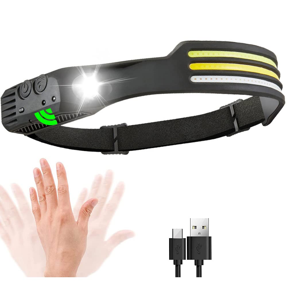 MODOAO Bright LED Headlamp Flashlight Head Lamp Wide Beam & Spotlight Lightweight Headlight with Motion Sensor Headlamps for Outdoor, Running, Camping, Hiking