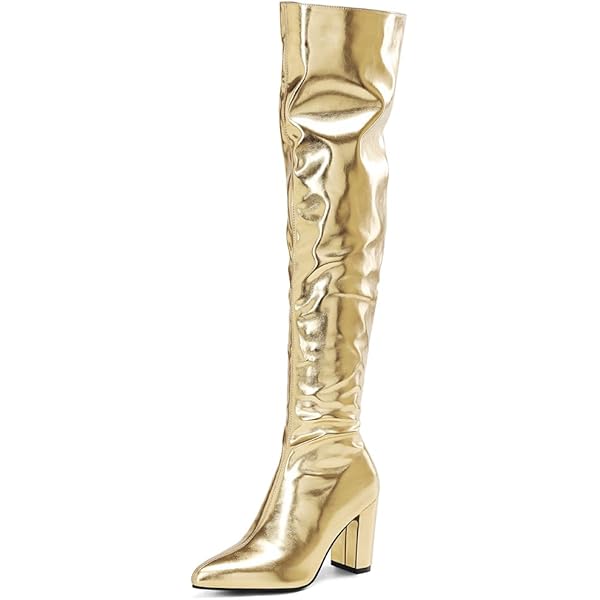Amazon.com | Elbslutt Women's Metallic Thigh High Boots