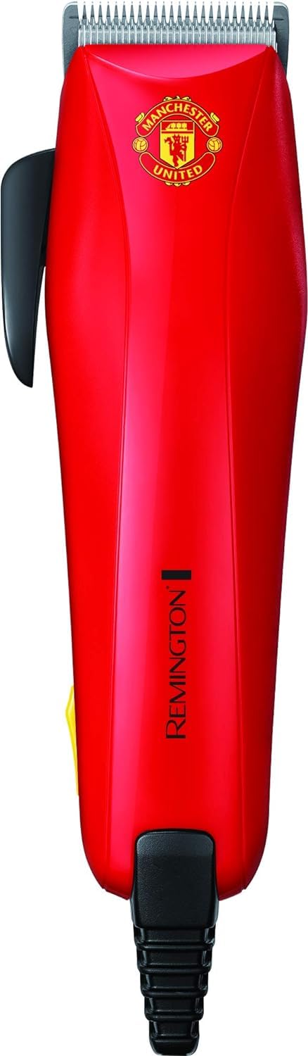 Remington Manchester United Colour Cut Hair Clippers with 9 Trimming Combs for Variable Lengths Including Barber Cape, Black and Red