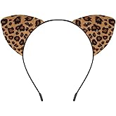 ZSPERKLA Leopard Cat Ears Headband Furry Cat Ears Hair Band Halloween Cat Women Costume Accessories
