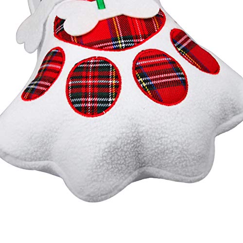 Aiduy Pet Christmas Stocking, 18" Dog Paw Christmas Stockings Hanging Plaid Cat Xmas Stockings for Christmas Decorations and Holiday Decor, 2 Pack