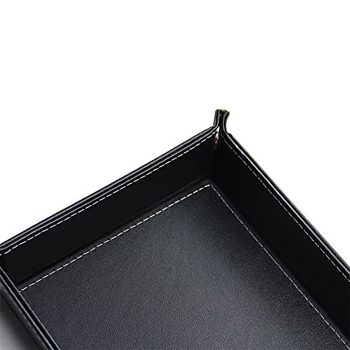 Leather Mens Valet Tray, Catchall Trinket Jewelry Key Phone Coin Box Travel Valet Tray Caddy Bedside Storage Tray(Black) - Thumbnail 5