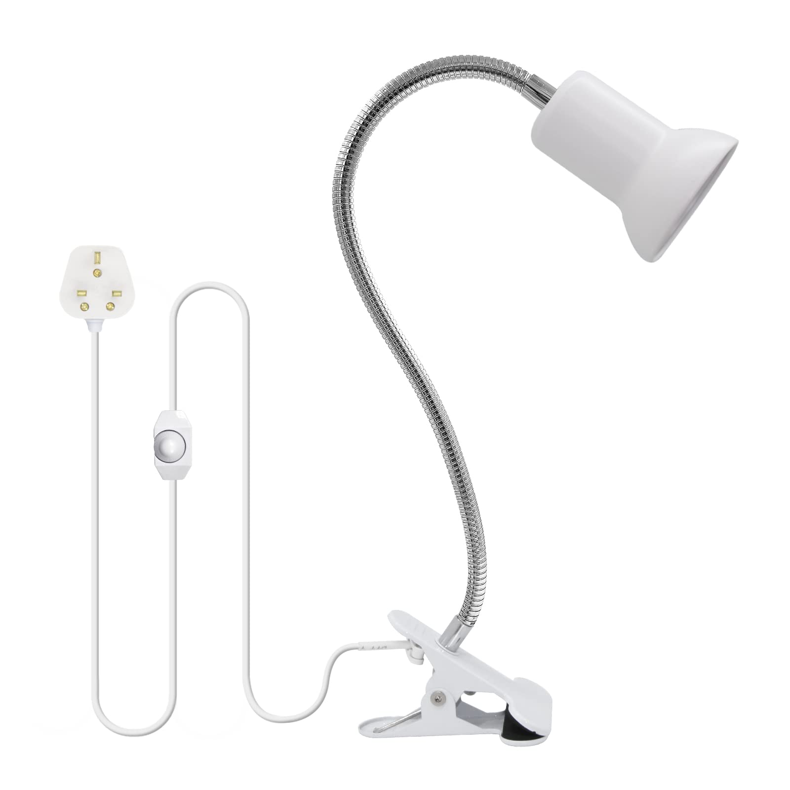 WEEVDRIE Portable Heat Lamp, Terrarium Heat Lamp with Clip, 40CM 360° Rotating Neck Reptile Heat Spotlight, Basking Light with Holder with Dimmer Switch for Turtle Lizard Tortoise, White