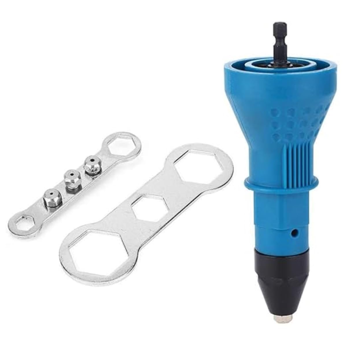 1/4-Inch Hex Shaft Blind Rivet Gun Adapter for Cordless Electric Drill Riveter Tool Kit Insert Nut Tool Set (Blue)
