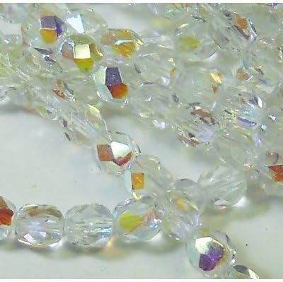 150 Czech 8mm Crystal Clear AB Faceted Round Firepolished Glass Beads 1/8 Mass Fire Polished