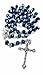 Sapphire Blue Crystal Beads Rosary Necklace Holy Soil & Metal Crucifix New