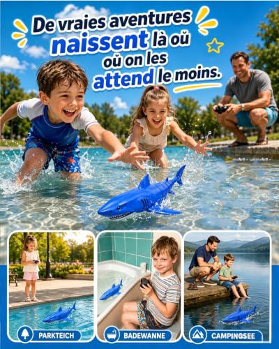 KOKODI Shark Remote Control Robot Luminous for Kids 3 Years and Above - Waterproof Water Toy for Swimming Pool and Summer Bath, Waterproof Remote Control Birthday Gift Unisex Boy Girl