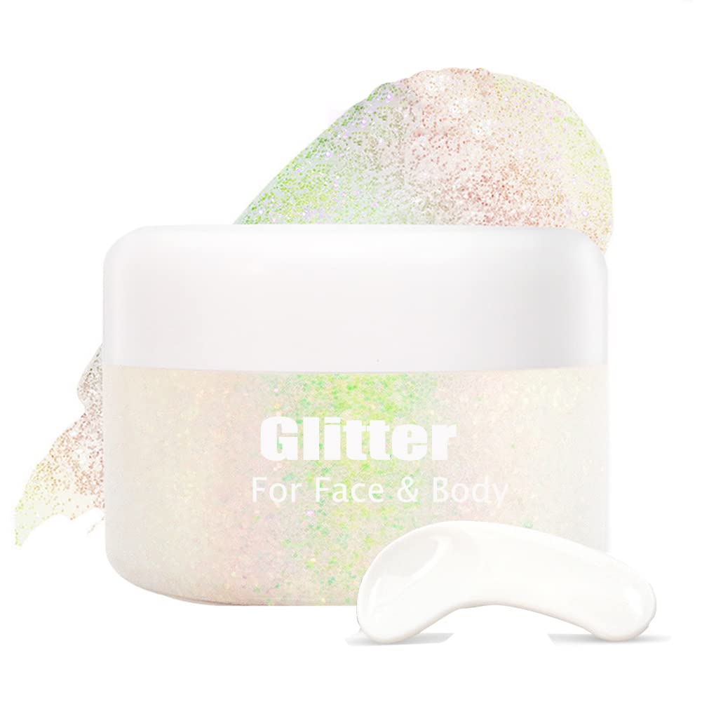 Holographic Body Glitter Gel, Biodegradable Face Glitter Gel Mermaid Liquid Eyeshadow Fine Glitter for Body, Face, Hair, Wedding Festival Glitter Long Lasting Sparkling 1.4 oz (#02)