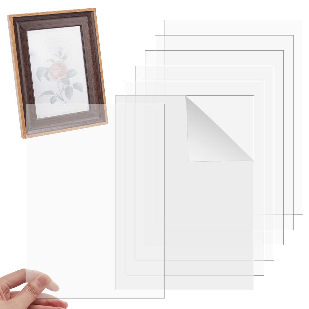 OLYCRAFT 6 Sheets 0.6mm Picture Frame Replacement Transparent Acrylic Photo Size Sheet 12x8 Inch Glass Clear Protective Sheets for Photo Frame and Projects Display