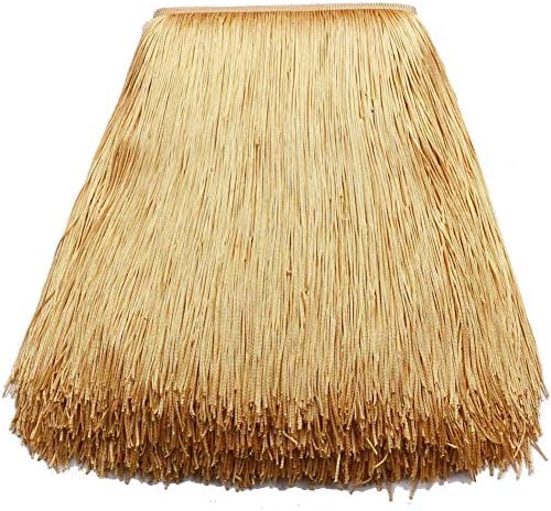 KOLIGHT 10yards Width 12inch Polyester Lace Tassel Fringe Trim Decoration for Latin Dress Stage Clothes Lamp Shade (Gold)