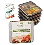 Emerald Living 5 Piece 3 Compartment BPA Free Meal Prep, Reusable Plastic Food Storage Containers with Lids, Stackable, Microwavable, Freezer and Dishwasher Safe Lunch Box Set and EBook, 36 oz.