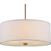 Kira Home Nolan 18" Classic 3-Light Drum Pendant Chandelier, White Fabric Shade + Round Glass Diffuser, Adjustable Height, Co