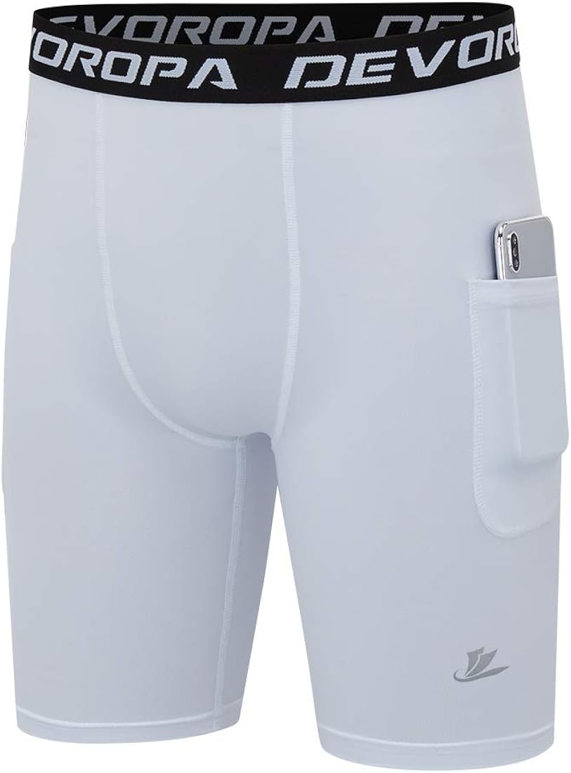 Devoropa Youth Boys' Compression Shorts Performance Athletic Base Layers Workout Training Underwear Side Pocket (Pack of 2): Clothing