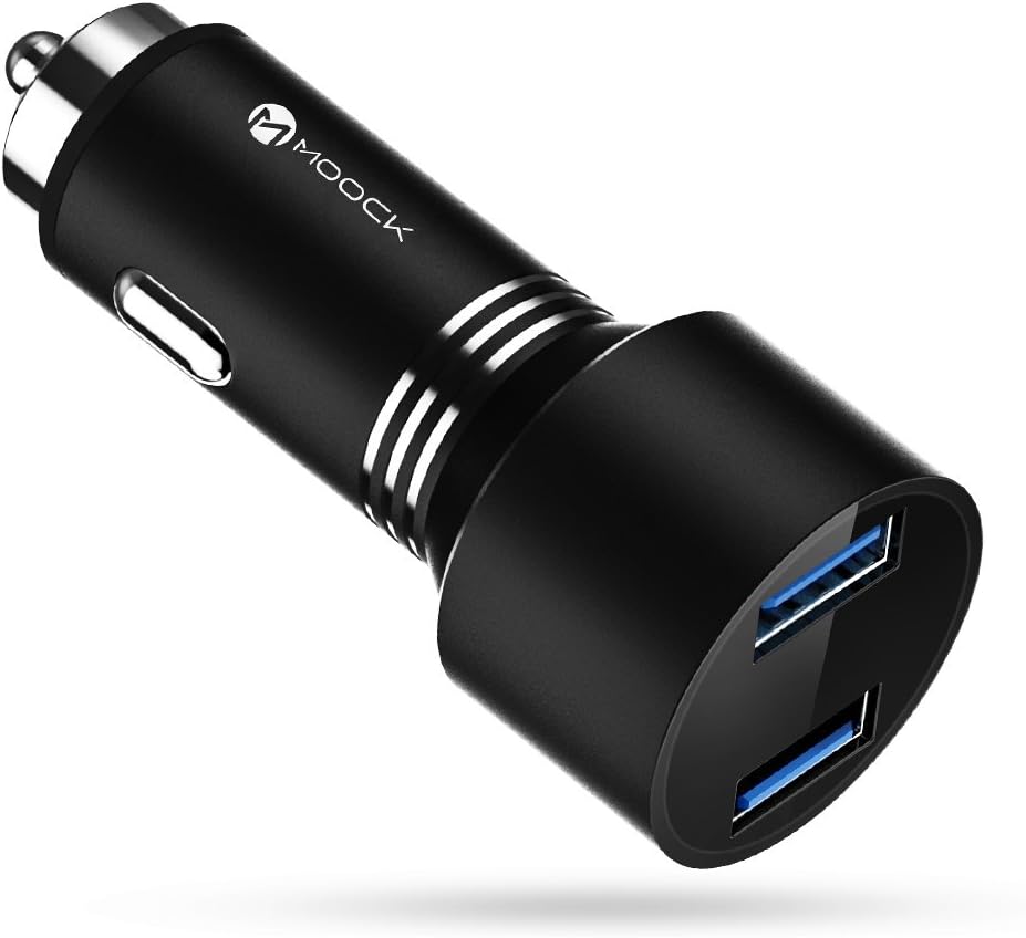 Moock Quick Charger 3.0 36W Dual USB Car Charger Adapter fit Galaxy S7/S6/Edge/Plus/iPhone X/8/7/6s/Plus, iPad Pro/Air 2/Mini, LG, Nexus, HTC and More-Black