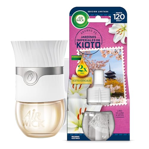 Eléctrico - Aparato + Recambio de ambientador automático eléctrico, esencia para casa Colección Viajes aroma Kioto, infusionado con 2 veces más aceites esenciales