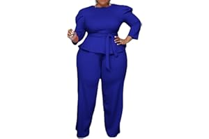 ThusFar Plus Size 2 Piece Outfits for Women Blazer Top Long Sleeve Long Pants Sets Casual Elegant Business Suit with Belt