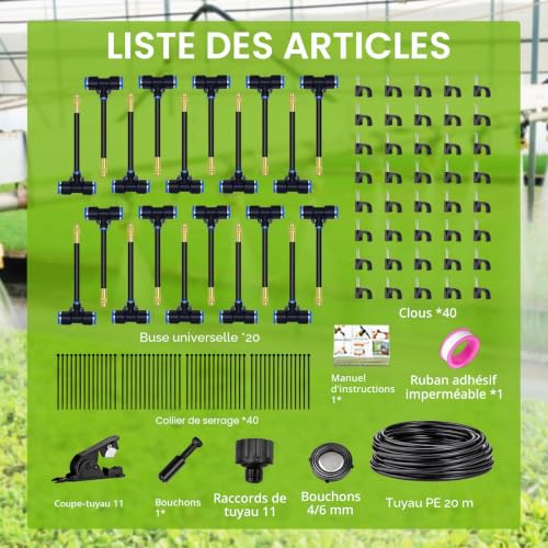 Automatic Watering for Garden 20 m, 360° Automatic Watering System, Irrigation System Kit with 20 Adjustable Nozzles for Gardens, Greenhouses, Balcony Plants, Landscaping, Lawns