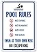 Pool Rules Sign, No Diving No Running No Food No Glass, 10x14 Inches, Rust Free .040 Aluminum, Fade Resistant, Made in USA