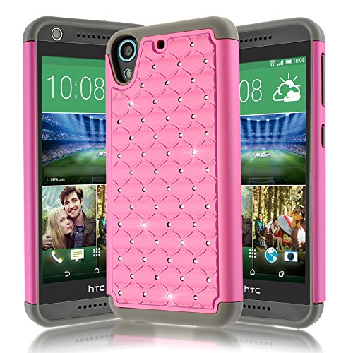 HTC Desire 626 Case,Kmall 2in1 Hybrid Heavy Duty Impact Resistant Shock-Absorption Dual Layer Studded Rhinestone Shine Bling Full-Body Protective Skin Cover For HTC Desire 626s/626W(Pink/Gray) (Htc Desire Best Price)