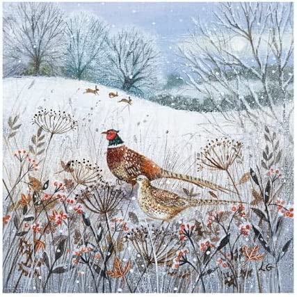 Museums and Galleries Artistic Pack of 8 Christmas Greeting Cards - Snowy Pheasants - From The Christmas Fayre Range