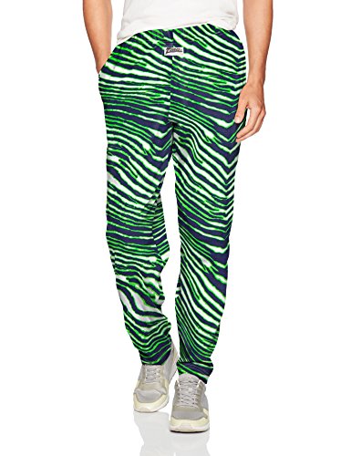 Zubaz Men's Classic Zebra Printed Athletic Lounge Pants, Navy/Neon Green/White, M
