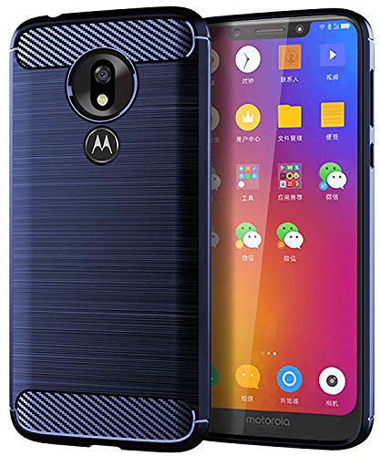 Moto G7 Play Case UCC Frosted Shield Luxury Slim TPU Bumper Cover Carbon Fiber Design and Anti-Scratch and Non-Slip Case Cover for Moto G7 Play (Blue)