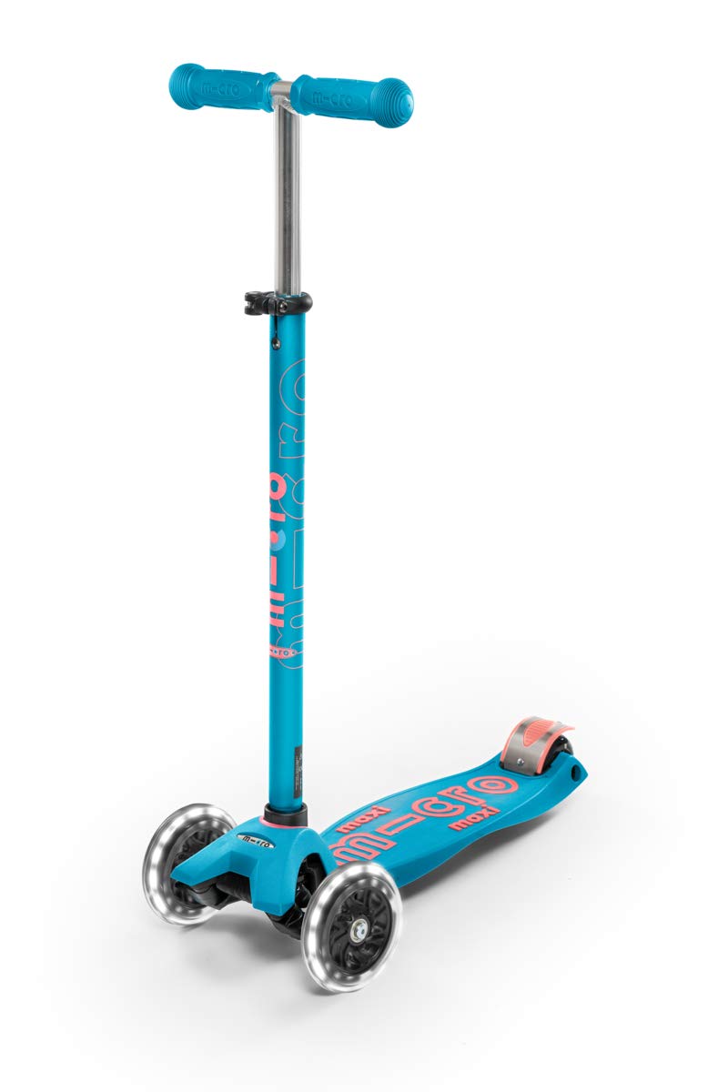 Maxi Micro™ Deluxe LED Kickboard Scooter | The Original | Children's Scooter from 5 Years | Height-Adjustable Handlebar | Colour Aqua