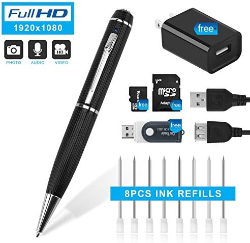 Hidepoo 1080p HD Hidden Camera Voice/Video/Image Recorder pen,Easy to Use, 16GB SD Card and 8 Ink Refills Included