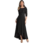 Tea Length Mother of The Bride Dresses for Women with Sleeves Lace Chiffon Formal Evening Gown with Pockets