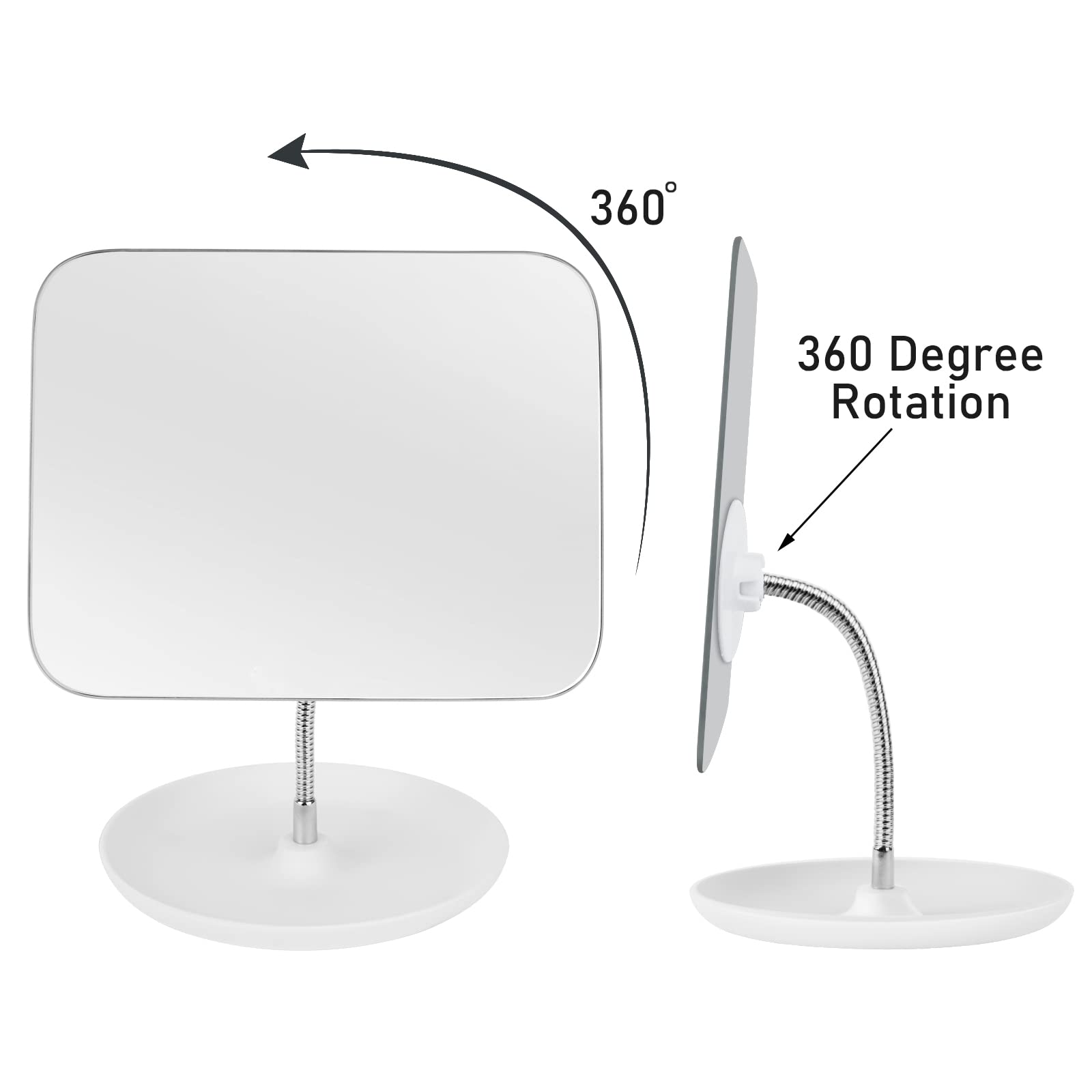 LFOYOU Table Vanity Mirror with Stand - Makeup Mirror for Desk - Adjustable Flexible Gooseneck, 360°Rotation Folding Portable Bathroom Shaving Cosmetic Mirror Square