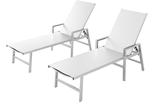 VEXWALX Patio Chaise Lounge Chair Outdoor with Wheels&Armrests, Aluminum Pool Lounge Chairs Set of 2 Five-Position Adjustable Recliner, Outdoor Beach Lounge Chairs for Poolside, Patio, Deck, Yard, White