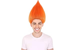 BC GOODS BY Unisex Adult Troll Wigs Collections | Synthetic Fiber Costume Wig for Men and Women | Capless Cap Halloween Colorful 80s Wigs | Trolls TV Movie Cosplay Costume Accessories - Orange