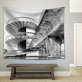 Spiral Stairs and Bridge - Fabric Wall Tapestry Home Decor - 51x60 inches