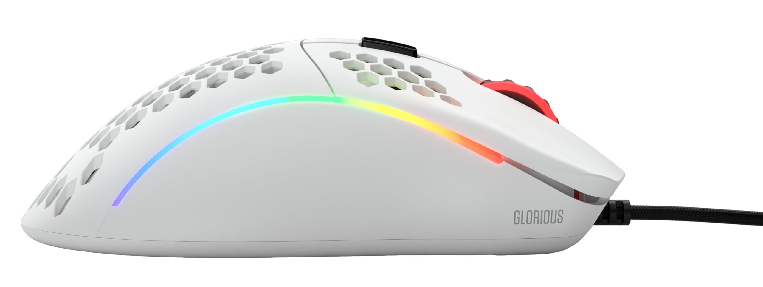 Glorious Model D Wired Gaming Mouse - 68g Superlight Honeycomb Design, RGB, Ergonomic, Pixart 3360 Sensor, Omron Switches, PTFE Feet, 6 Buttons - Matte White