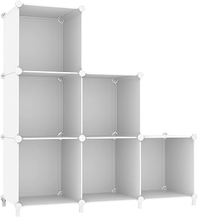 AWTATOS Cube Storage Organizer 6 Cubes DIY Stackable Shelves White