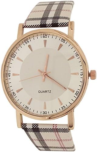 Relda Ladies Analogue White Dial Rosetone Casing &amp; White Tartan Strap REL93