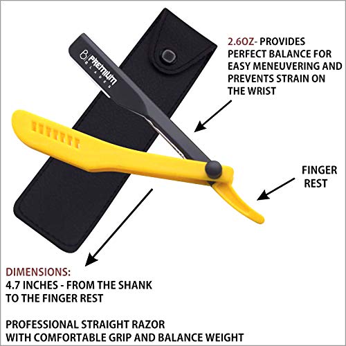 Professional Slide Out Barber Replaceable Blade Straight edge Razor, Durable Yellow Plastic Handle Shavete Razor Best for Fine Shave by ''Premium Blades''
