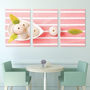 3 Panel Canvas Wall Art - Peeled Lychee Fruits on Pink Table Cloth - Giclee Print Gallery Wrap Modern Home Art Ready to Hang - 16"x24" x 3 Panels
