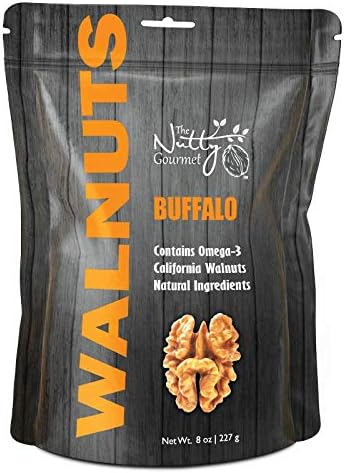The Nutty Gourmet Buffalo Flavored Walnuts - Keto Snacks - Healthy Snacks - Walnuts Nuts - Heart Healthy Trail Mix - Farm Fresh Nuts Walnuts - Walnuts Flavored - 8 oz Pack