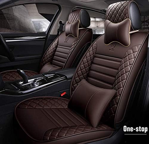 9pcs Full Set PU Leather Front and Rear Seat Cover Anti-Slip Deluxe Automotive Cushions Seat Universal Fit 5 Seats Vehicles Cars SUV, Black,Brown
