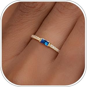 RLMOON Birthstone Gold Rings for Women 14K Gold Plated Stackable Ring | Non Tarnish Eternity Rings Dainty CZ Gemstone Engagem