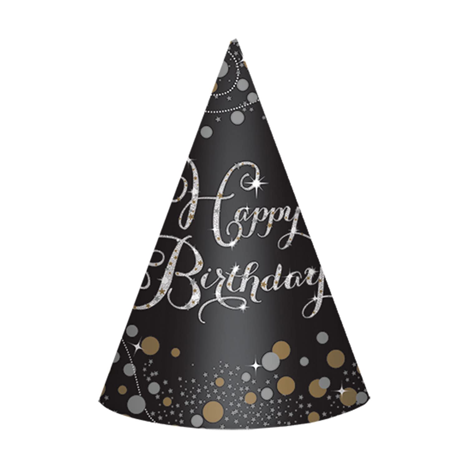 Amscan 250772 - Gold Sparkling Celebration Happy Birthday Paper Cone Hats - 8 Pack