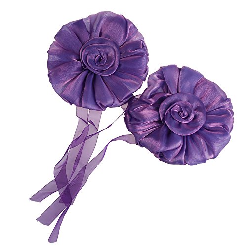 Rose Flower Curtain Tieback, 6.7" Diameter, Christmas Decorations 1 Pair Floral Tie Back, Flower Holdback Voile & Net Curtain Panels, Nursery Home Decor, Wedding Birthday Party Decoration (Purple)