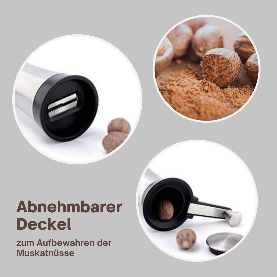 TOPANBIETER 999 Muskatmühle Gewürzmühle Muskatnussmühle Edelstahl mit Aufbewahrungsbehälter und einklappbarer Kurbel frische Muskatreibe paßt auch für Tonkabohnen 6