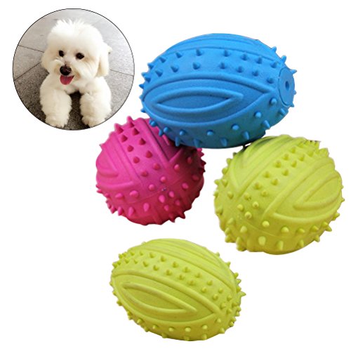 UEETEK 4 Pcs Pet Dog Ball Fetch Ball Chew Toys,Rubber Rugby Ball Football for Small Dogs